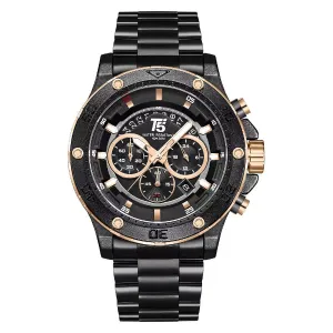 T5 Black Stainless Steel Black Dial Chronograph Quartz Watch for Gents - H3783G-B