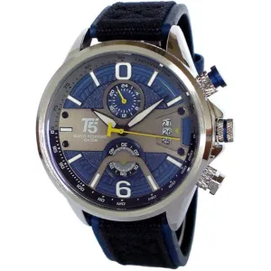 T5 Blue Leather Strap Blue Dial Chronograph Quartz Watch for Gents - H3584G-G