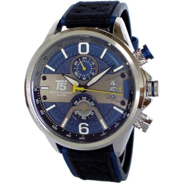 T5 Blue Leather Strap Blue Dial Chronograph Quartz Watch for Gents - H3584G-G