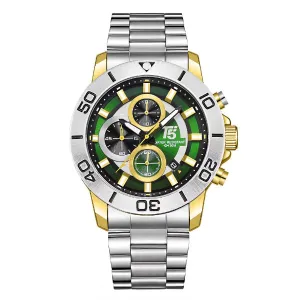 T5 Silver Stainless Steel Green Dial Chronograph Quartz Watch for Gents - H3755G-A
