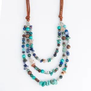 Tayla Leather Multi Row Genuine Stone Necklace