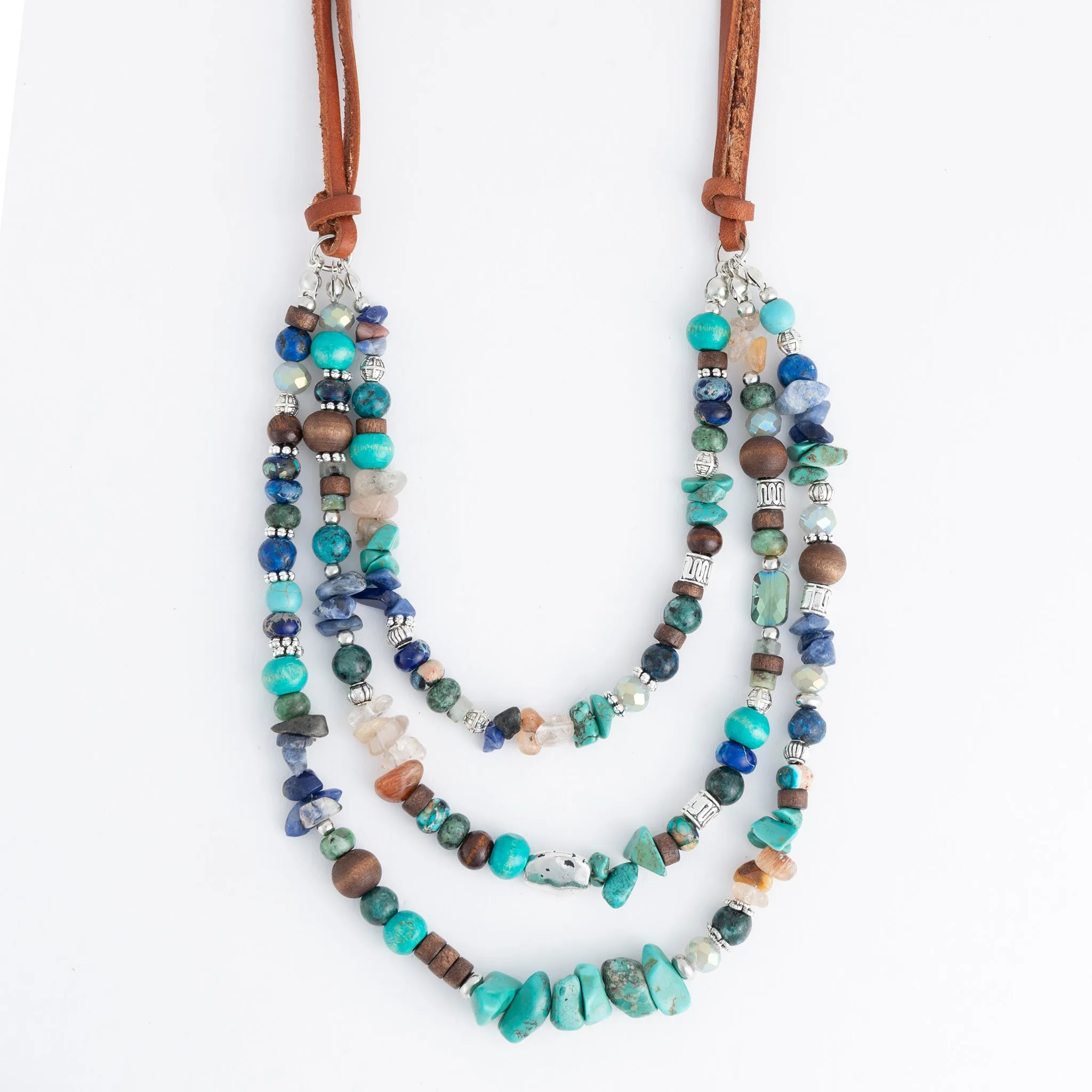 Tayla Leather Multi Row Genuine Stone Necklace