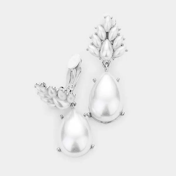 Teardrop Faux Pearl Evening Clip On Earrings