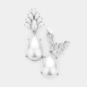 Teardrop Faux Pearl Evening Clip On Earrings