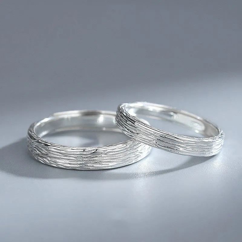 Textured Embrace 925 Adjustable Sterling Silver Couple Rings