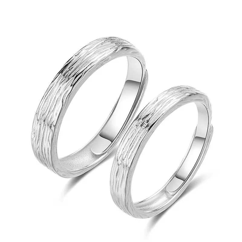 Textured Embrace 925 Adjustable Sterling Silver Couple Rings