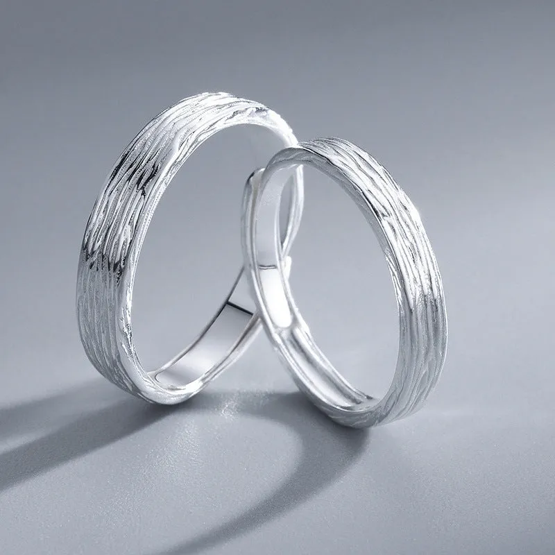 Textured Embrace 925 Adjustable Sterling Silver Couple Rings