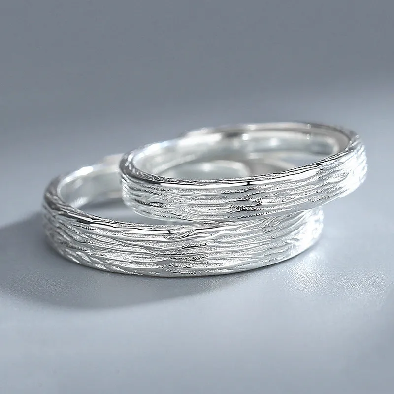 Textured Embrace 925 Adjustable Sterling Silver Couple Rings