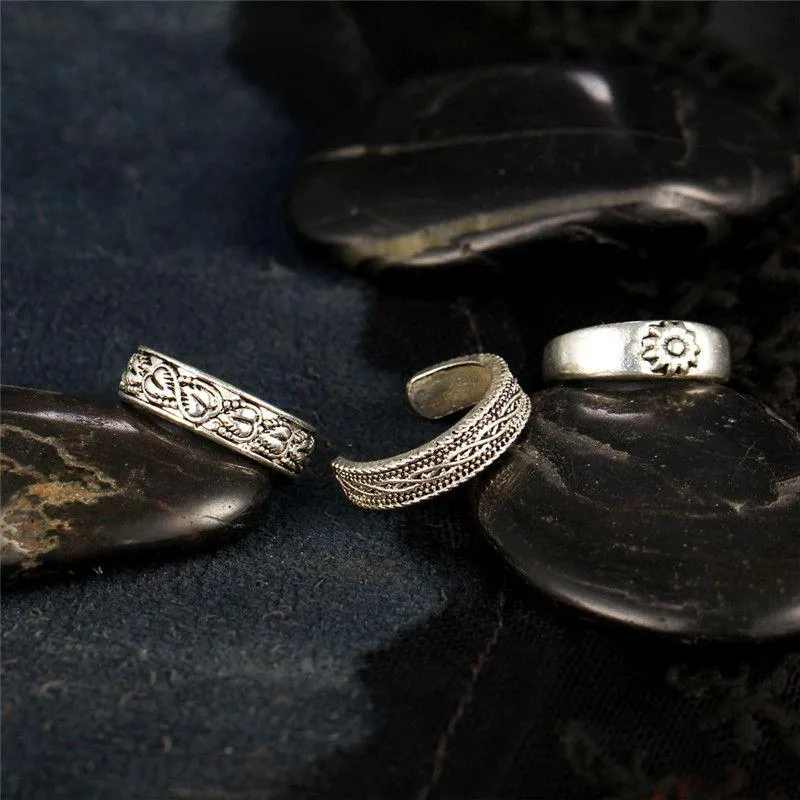 Three Piece Bohemian Toe Ring Set