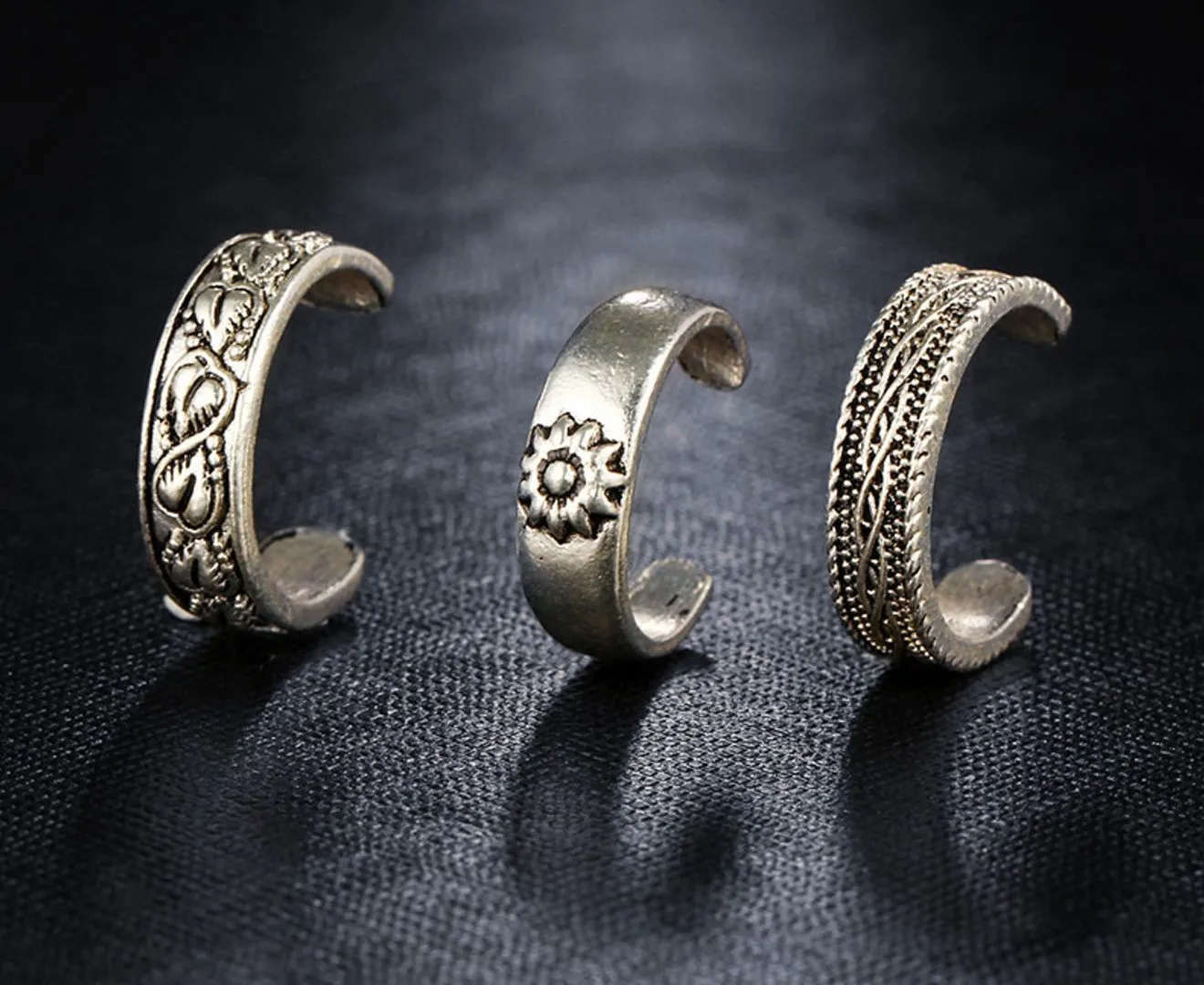 Three Piece Bohemian Toe Ring Set