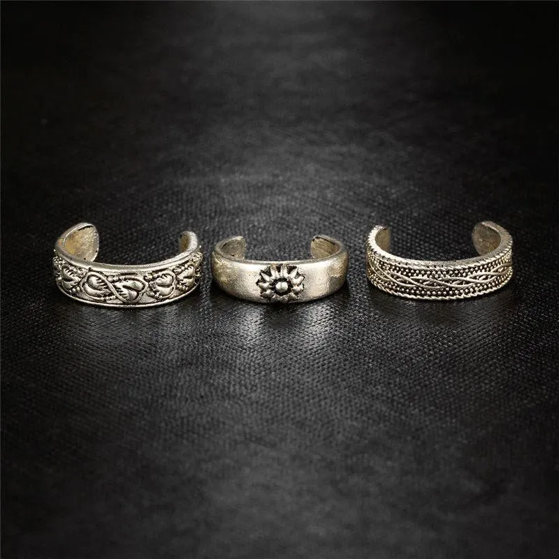 Three Piece Bohemian Toe Ring Set