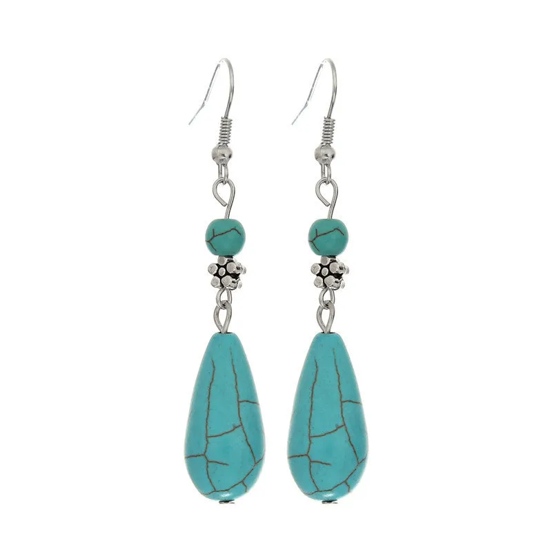 Tibetan Natural Turquoise Drop Earrings