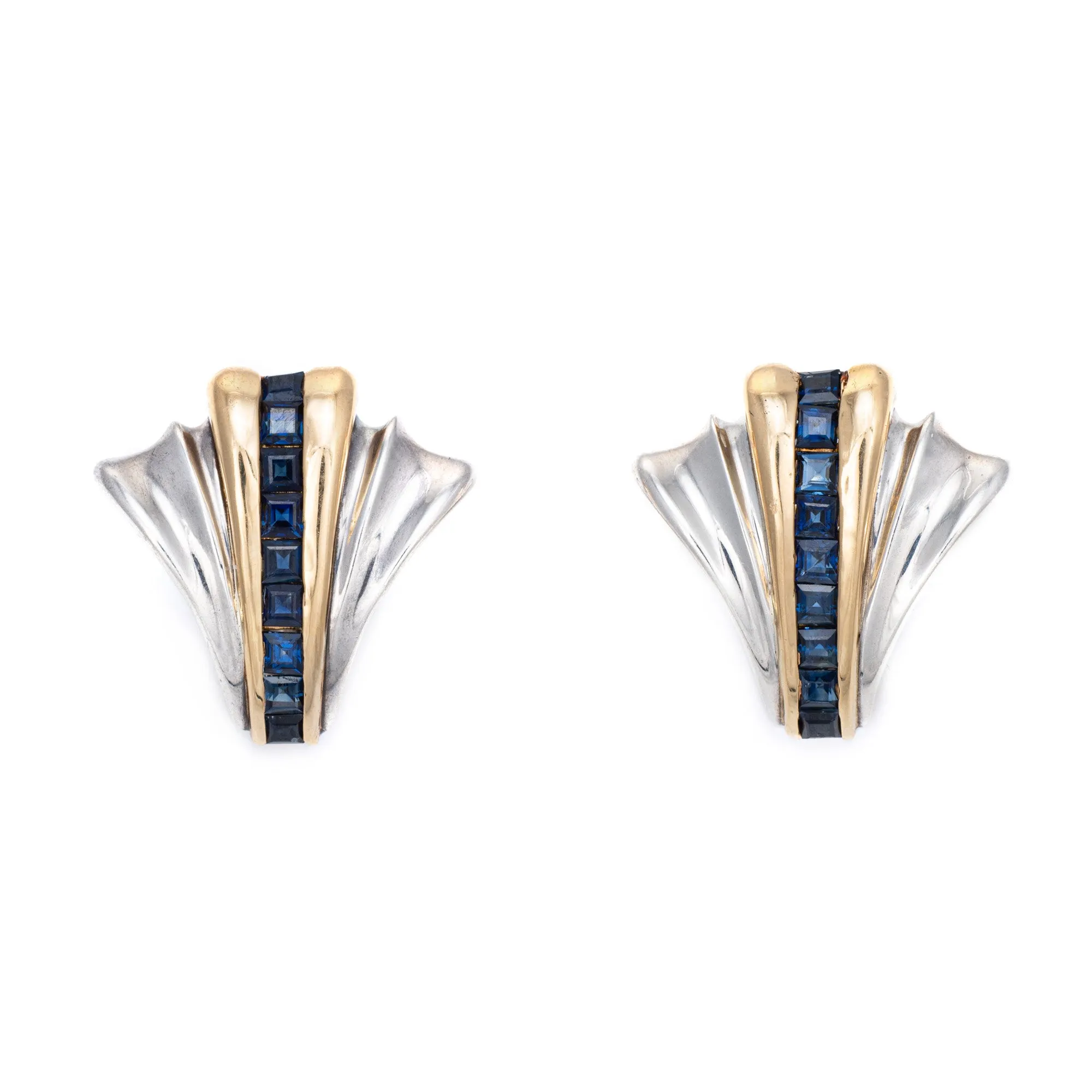 Tiffany & Co Art Deco Style Earrings Sapphire Sterling Silver 14k Gold Clip On