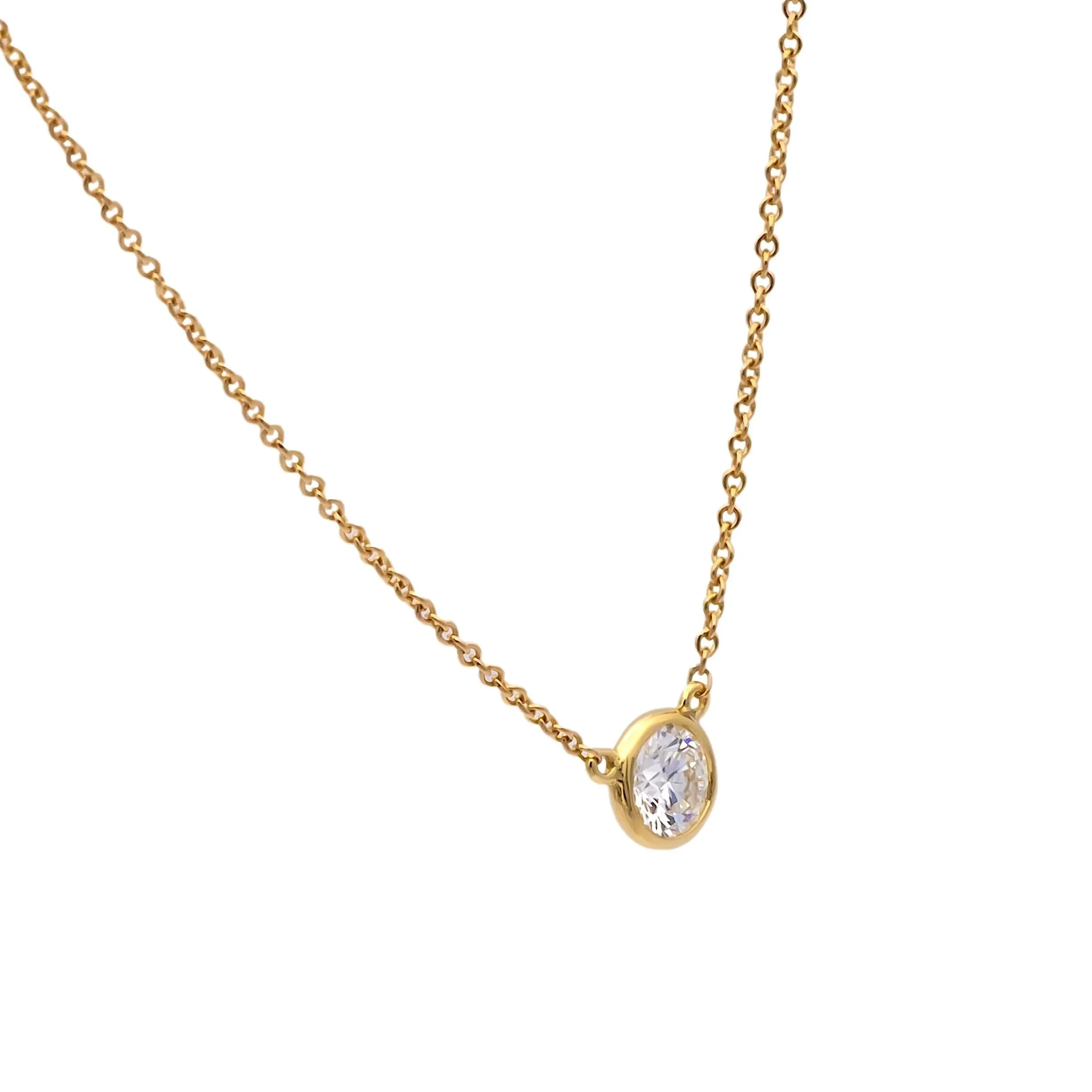 Tiffany & Co. Elsa Peretti Bezel Diamond Pendant Necklace 18K Yellow Gold .45 Ct Diamonds by the yard