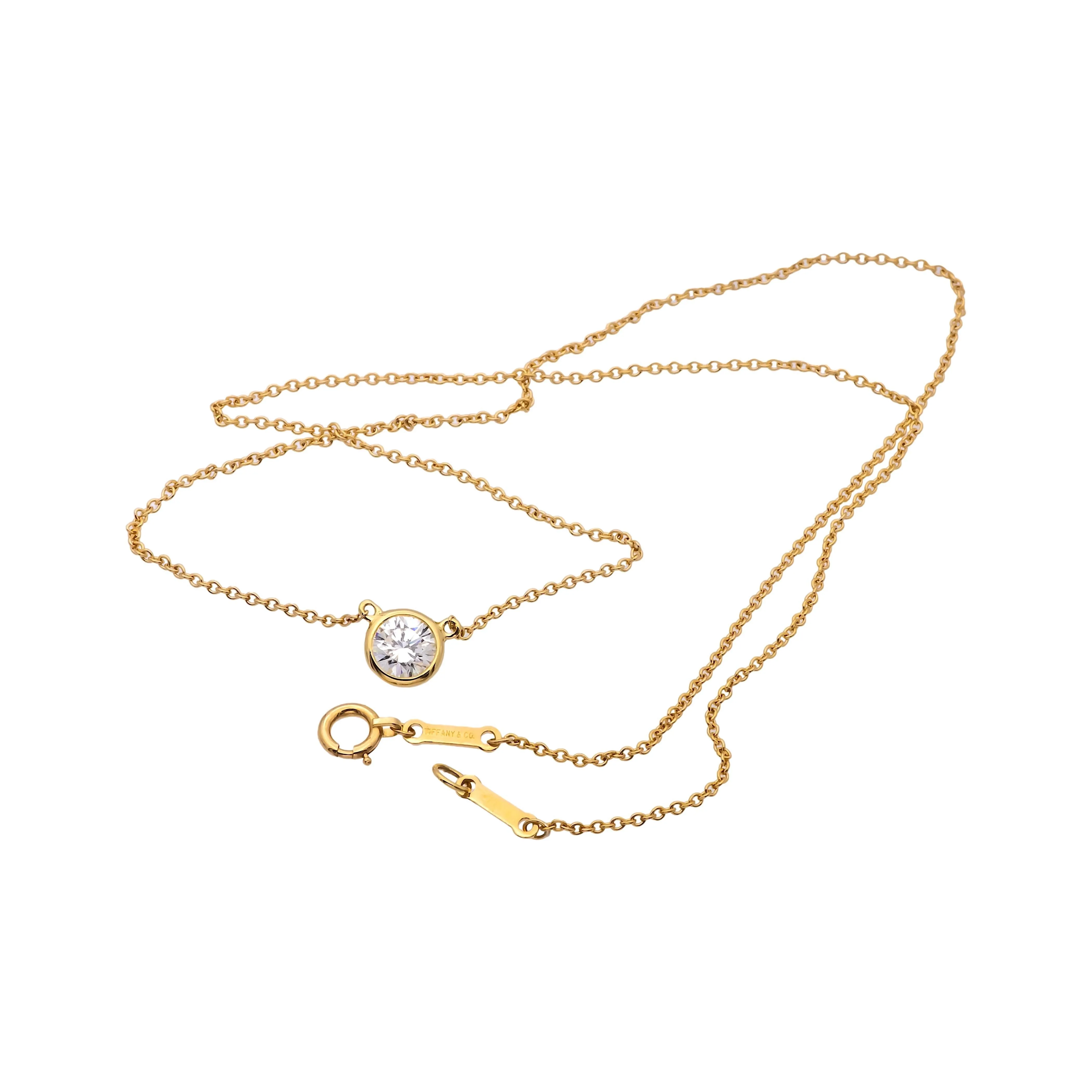 Tiffany & Co. Elsa Peretti Bezel Diamond Pendant Necklace 18K Yellow Gold .45 Ct Diamonds by the yard