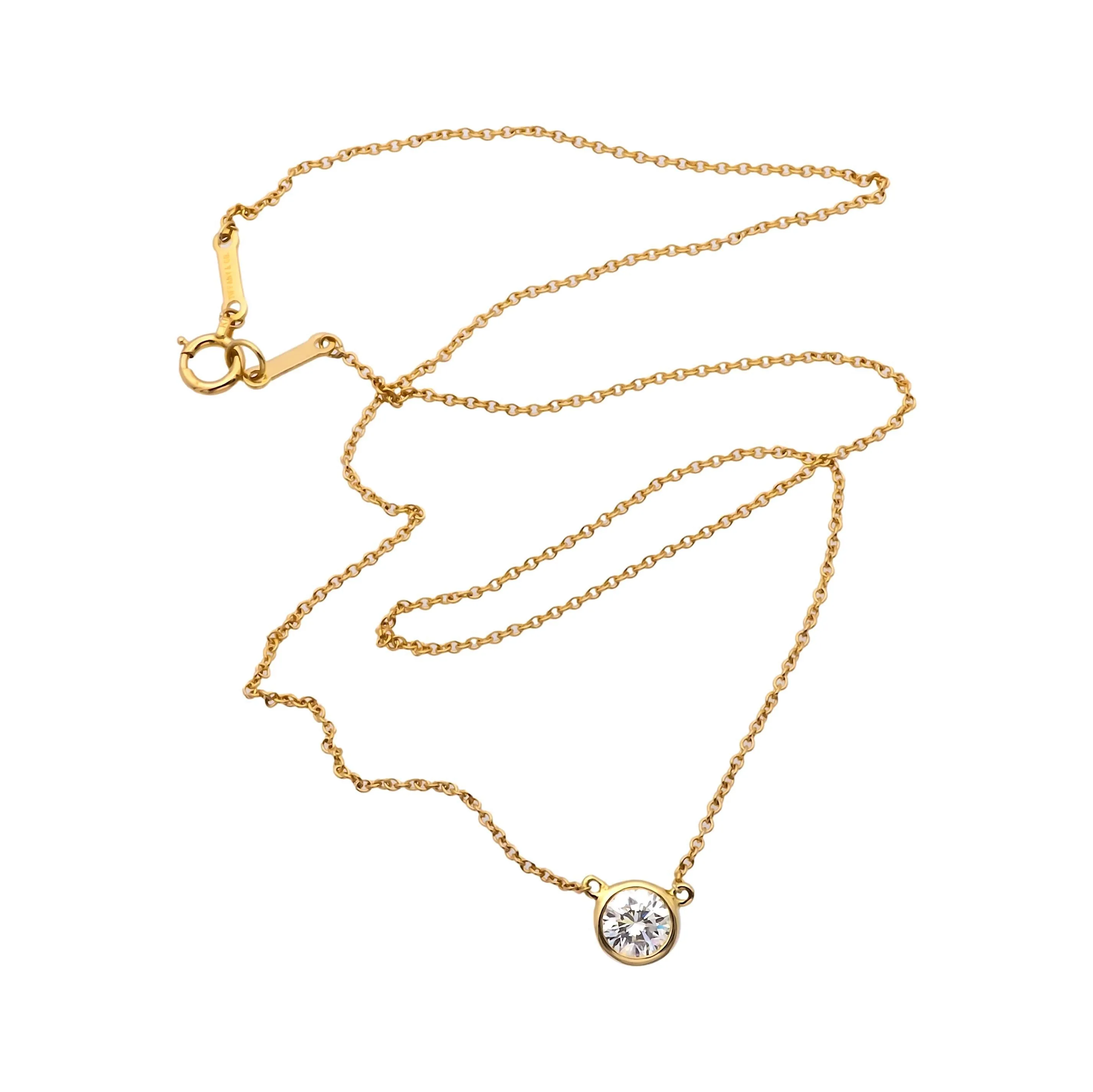 Tiffany & Co. Elsa Peretti Bezel Diamond Pendant Necklace 18K Yellow Gold .45 Ct Diamonds by the yard