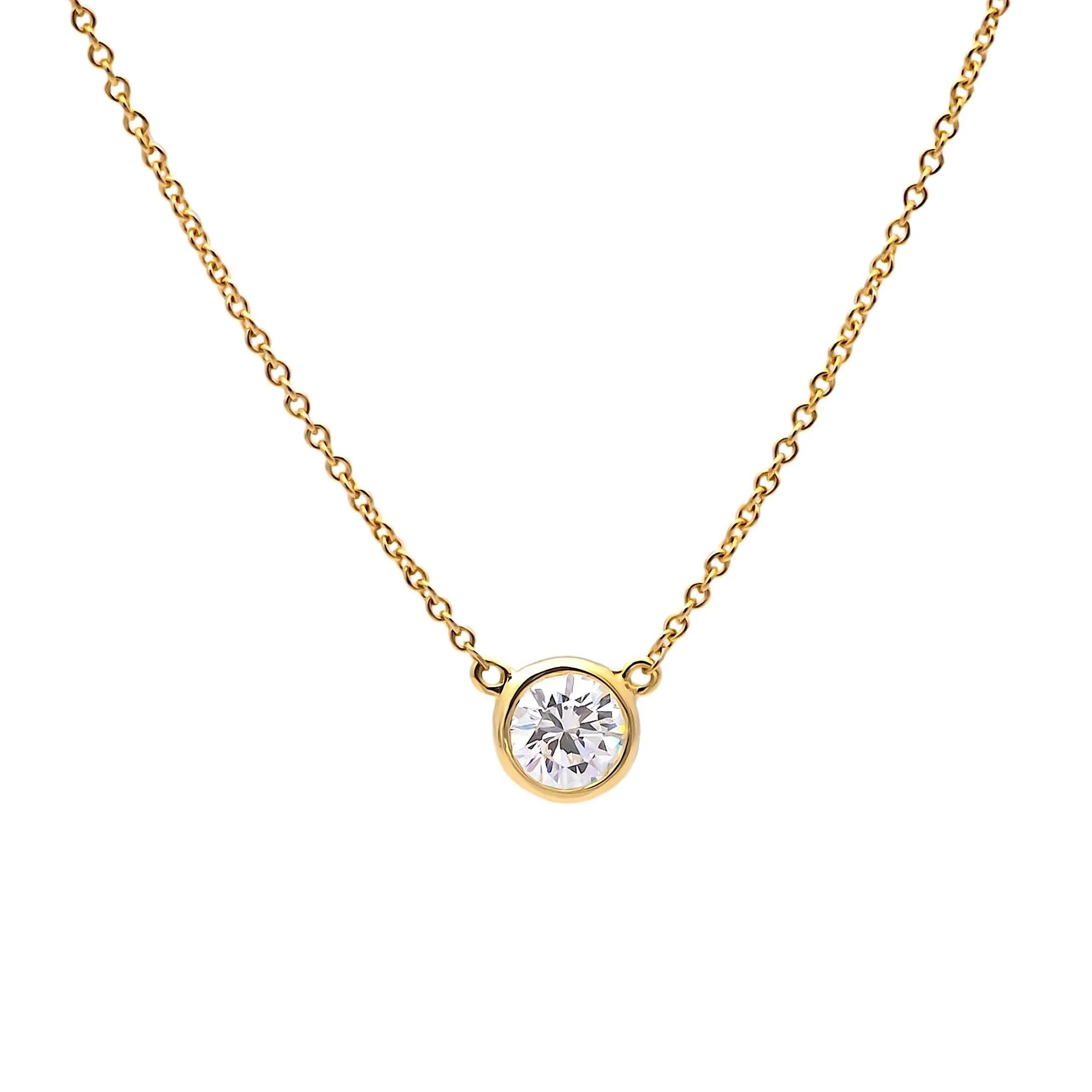 Tiffany & Co. Elsa Peretti Bezel Diamond Pendant Necklace 18K Yellow Gold .45 Ct Diamonds by the yard