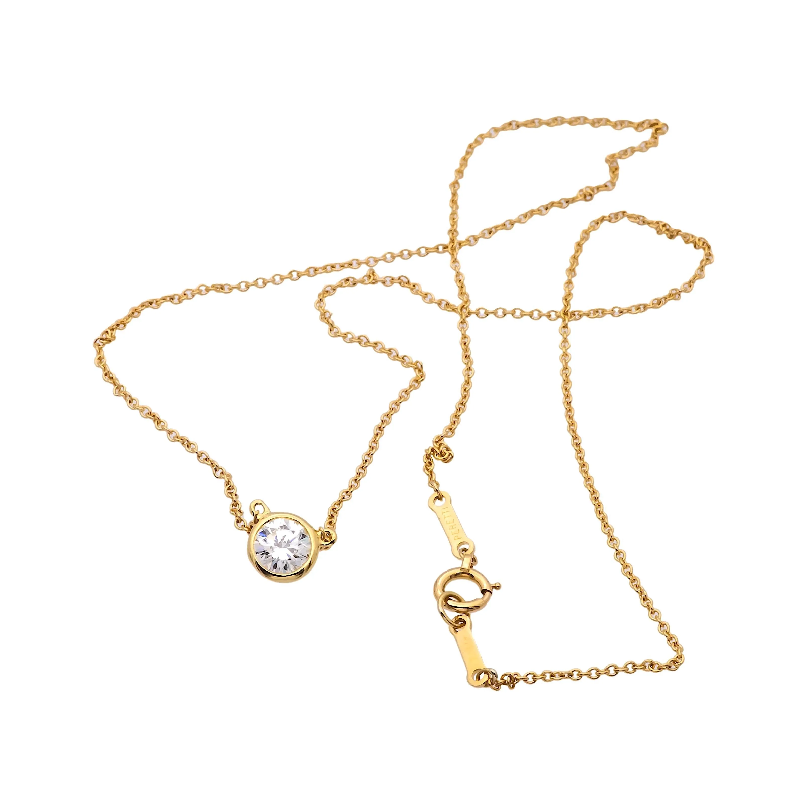 Tiffany & Co. Elsa Peretti Bezel Diamond Pendant Necklace 18K Yellow Gold .45 Ct Diamonds by the yard
