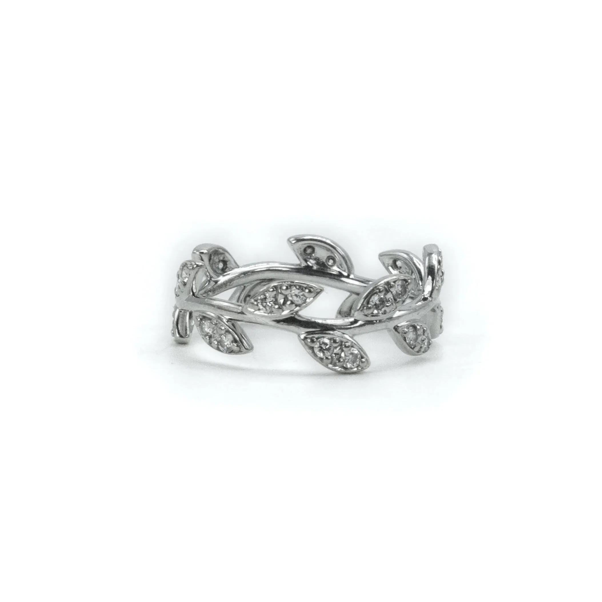 Tiffany & Co Paloma Picasso 18ct White Gold & Diamonds Olive Leaf Narrow Band Ring Size : N 1/2