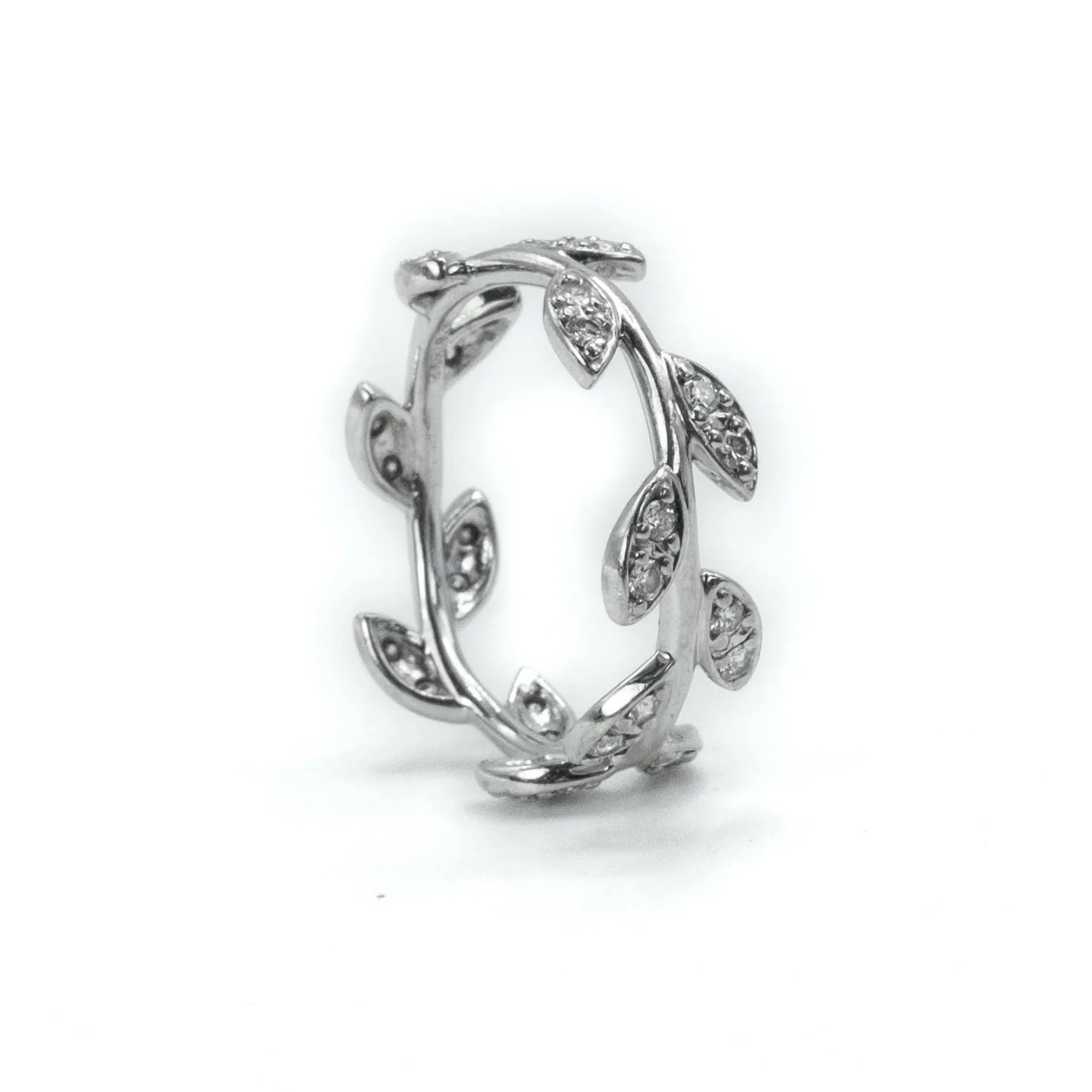 Tiffany & Co Paloma Picasso 18ct White Gold & Diamonds Olive Leaf Narrow Band Ring Size : N 1/2