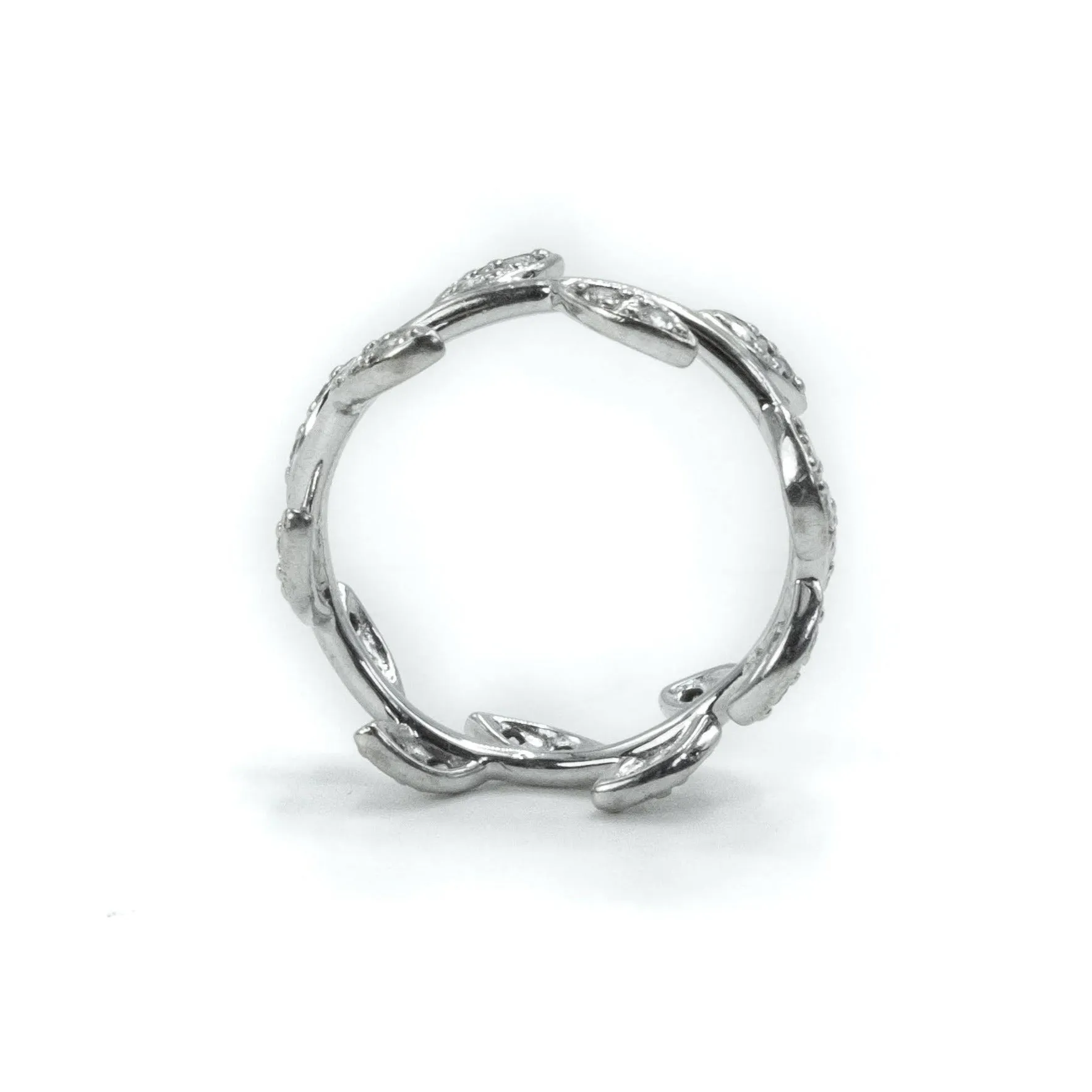 Tiffany & Co Paloma Picasso 18ct White Gold & Diamonds Olive Leaf Narrow Band Ring Size : N 1/2