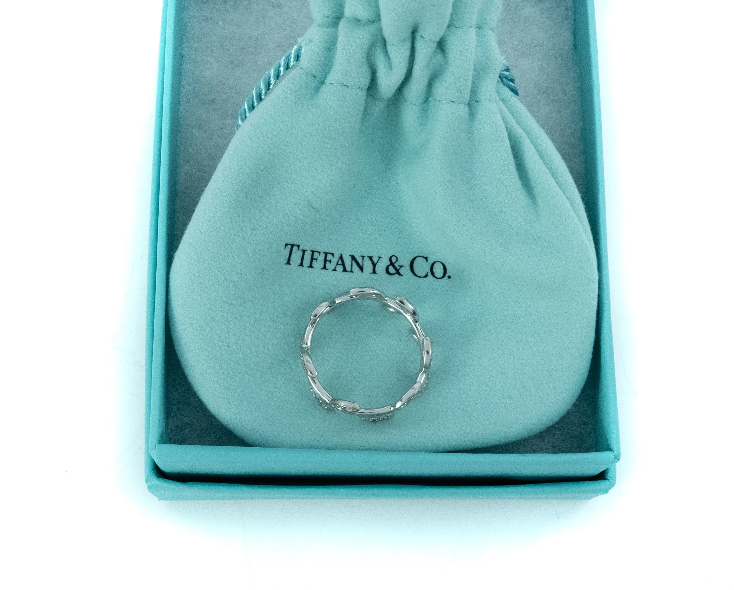 Tiffany & Co Paloma Picasso 18ct White Gold & Diamonds Olive Leaf Narrow Band Ring Size : N 1/2