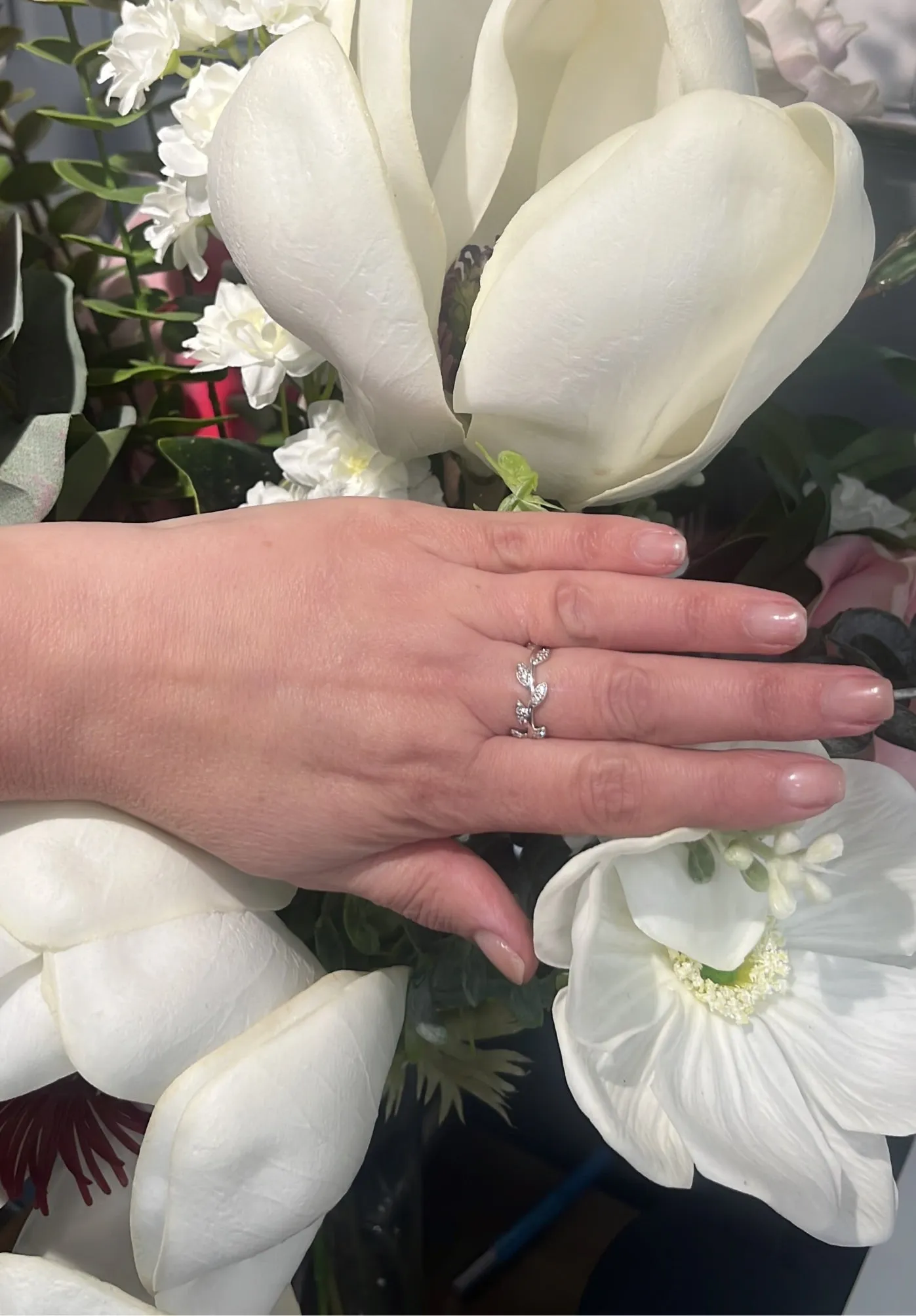 Tiffany & Co Paloma Picasso 18ct White Gold & Diamonds Olive Leaf Narrow Band Ring Size : N 1/2