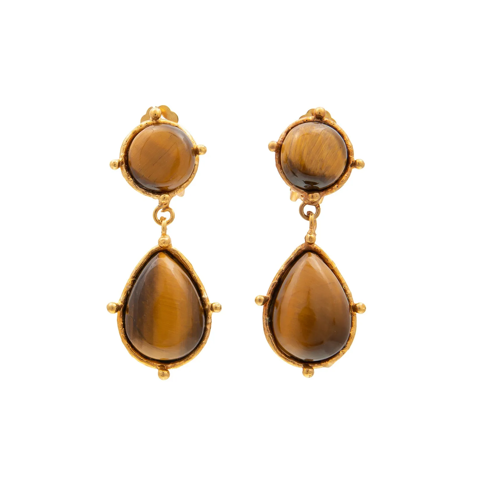 Tiger Eye 2 Pierres Dot Earrings