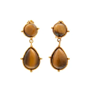 Tiger Eye 2 Pierres Dot Earrings