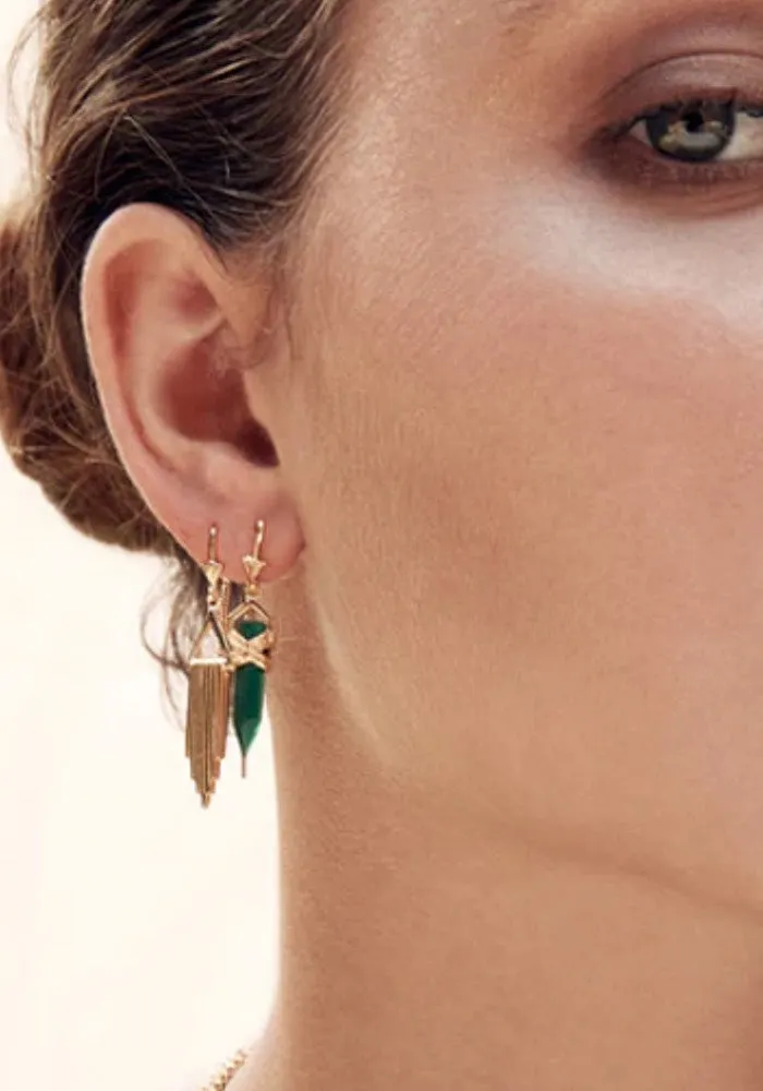 Tiger Frame Gold Rope Bezel Earrings - Green Onyx