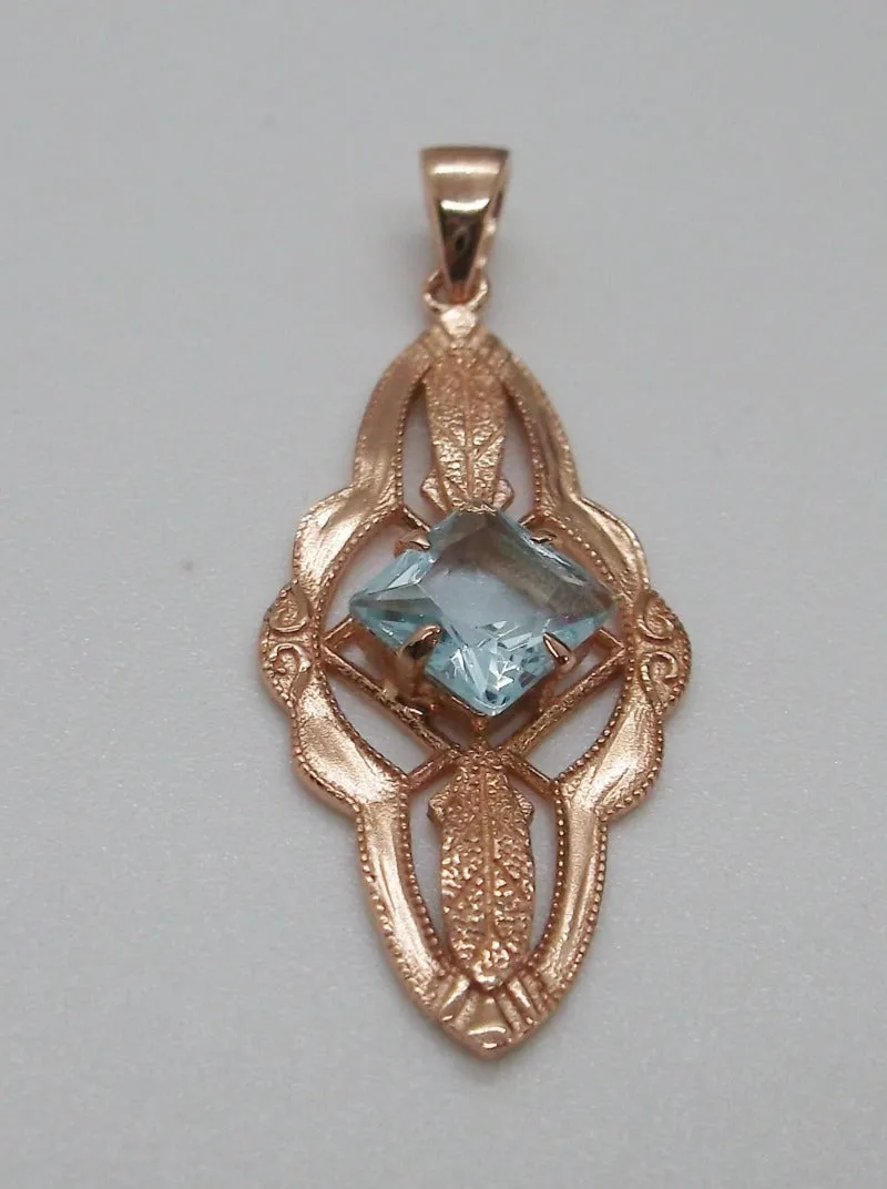 Topaz Pendant, Rose Gold, Natural Sky Blue Topaz Victorian Necklace #P6