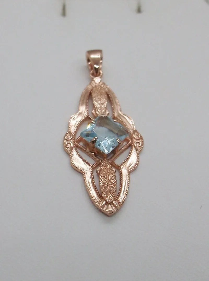 Topaz Pendant, Rose Gold, Natural Sky Blue Topaz Victorian Necklace #P6