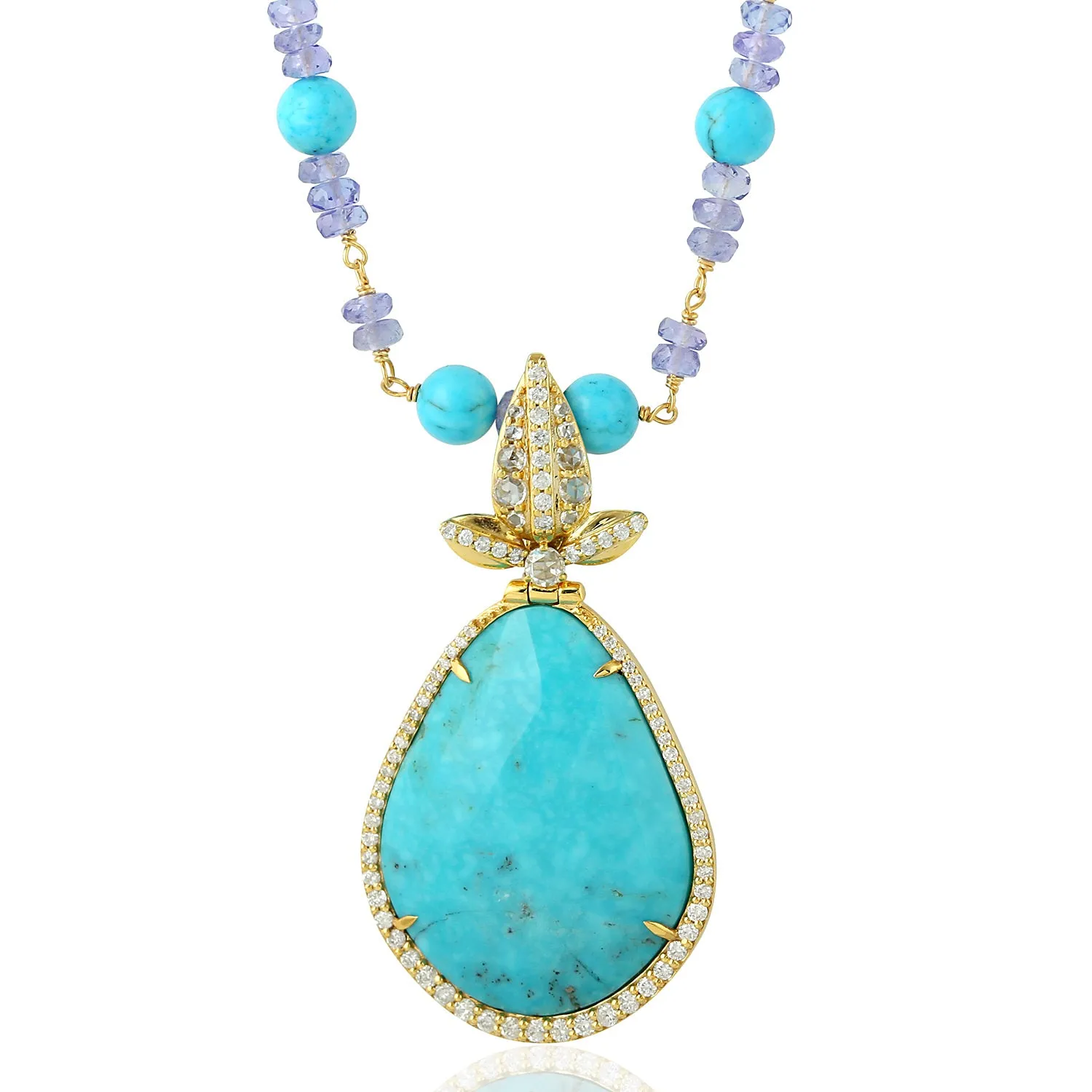 Tourquoise Tanzanite Diamond Beads Designer 18k Yellow Gold On Sale