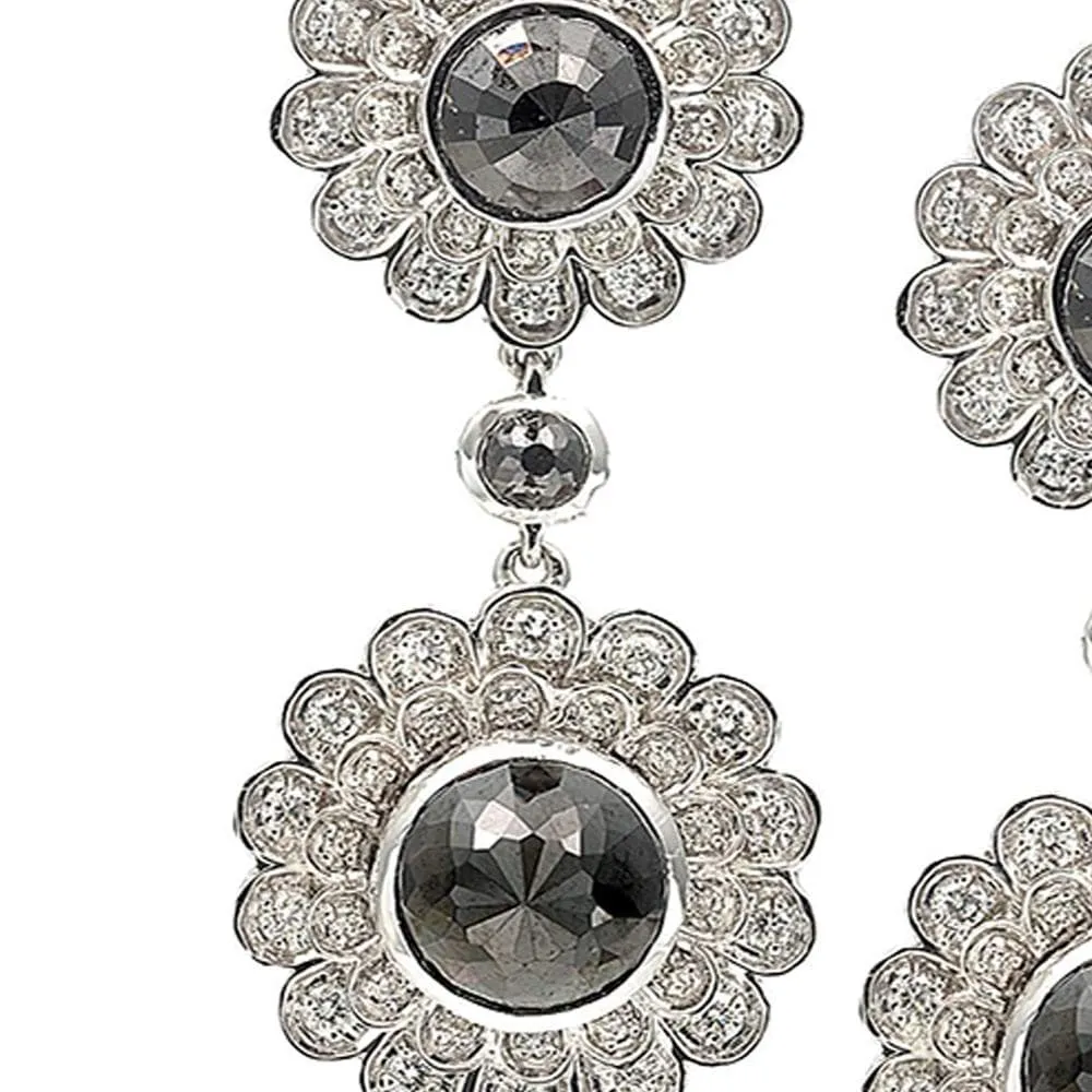 Trinity Deco Flower Drop Earrings with Black and White Diamonds