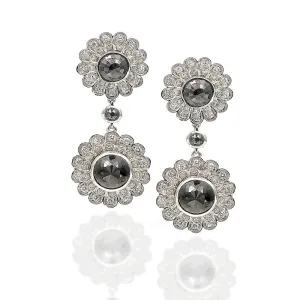 Trinity Deco Flower Drop Earrings with Black and White Diamonds