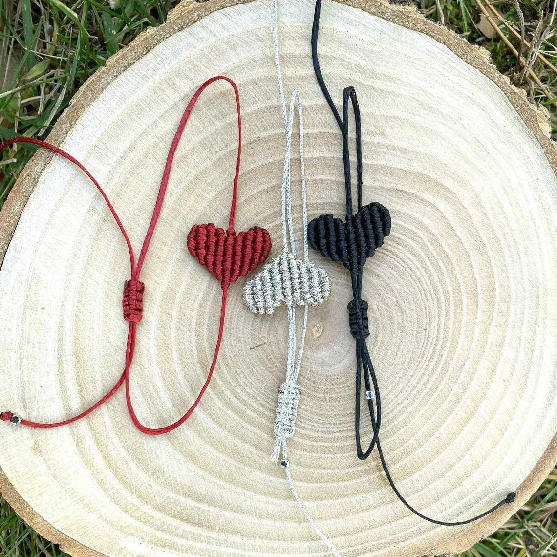 Triple Heart Macrame Bracelet, Braided Love Bracelet, Friendship Bracelet