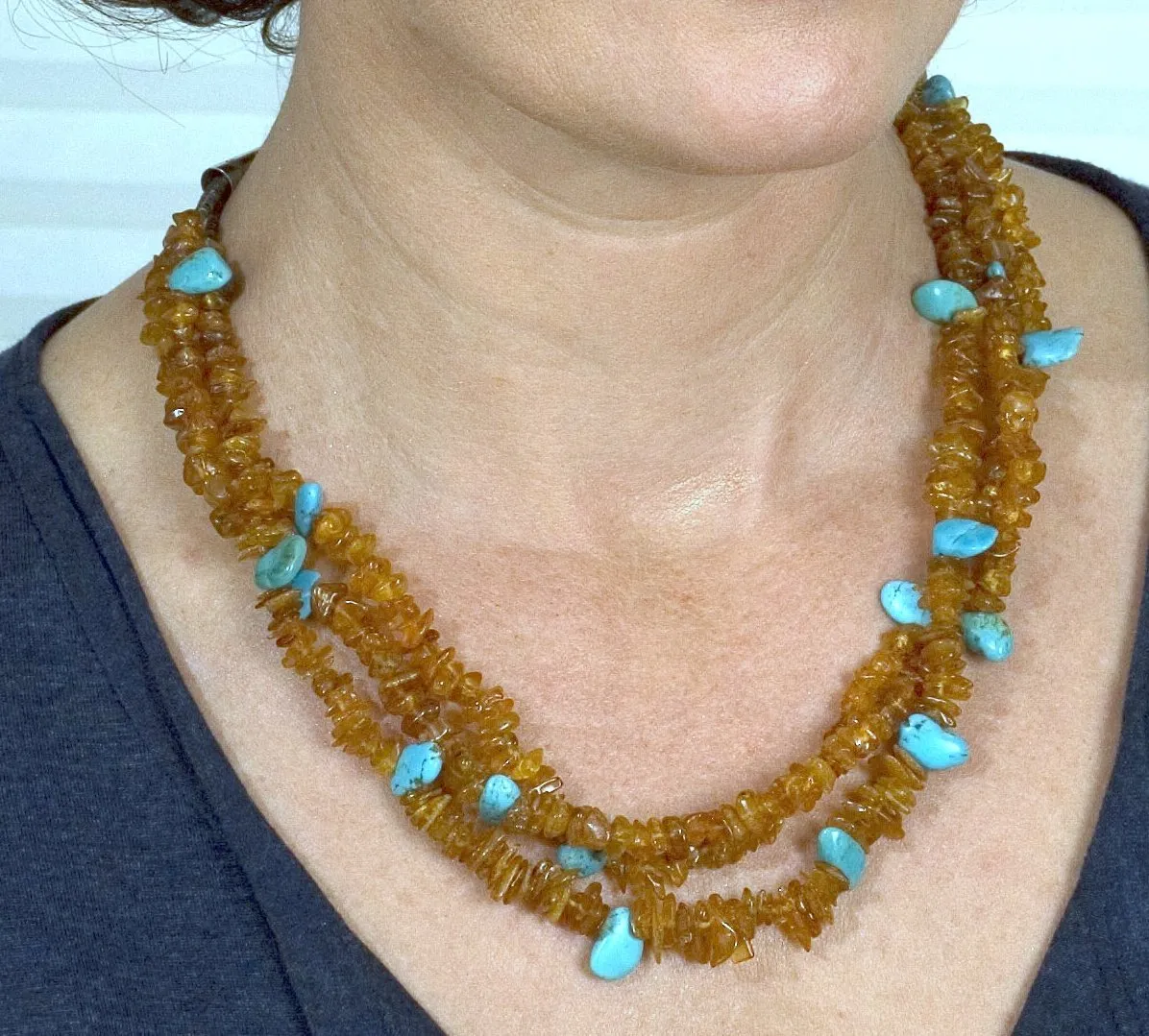 Turquoise and Amber Beads Necklace