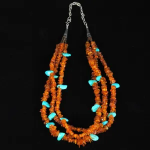 Turquoise and Amber Beads Necklace