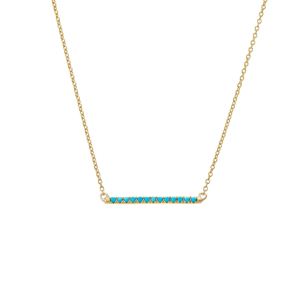 Turquoise Bar Pendant Necklace 14K