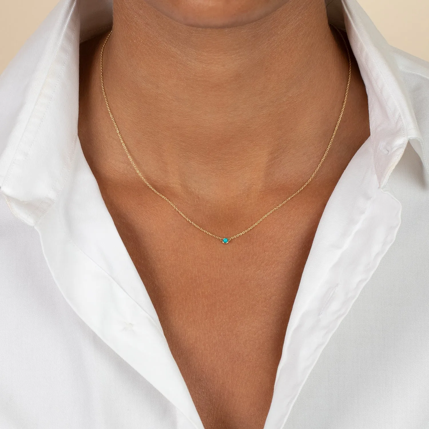 Turquoise Bezel Pendant Necklace 14K