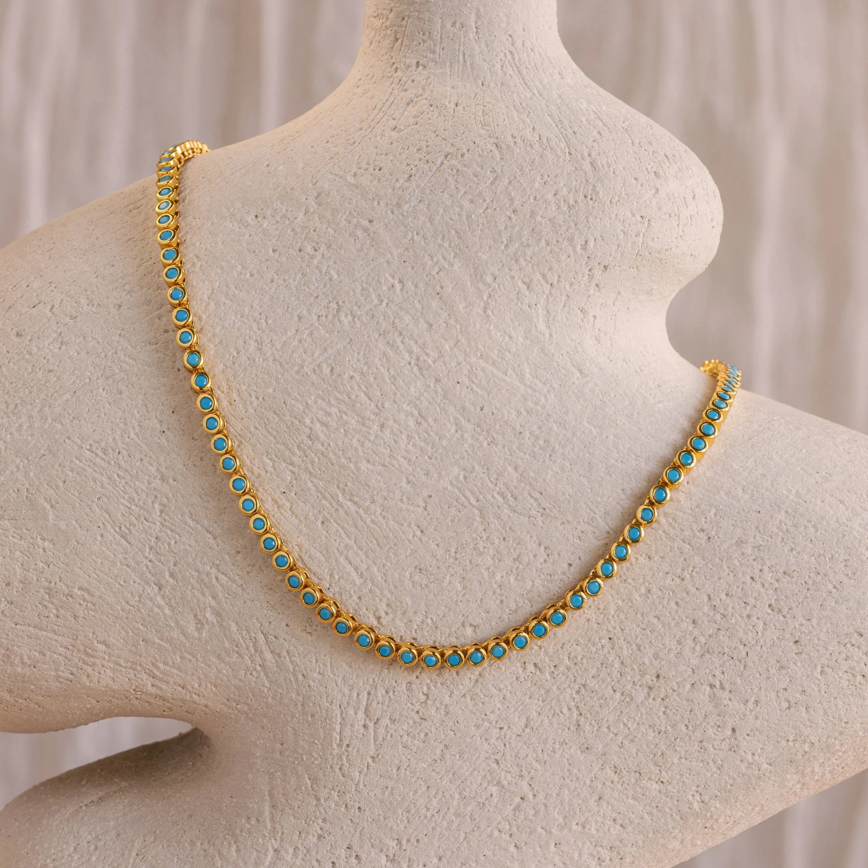 Turquoise Bezel Tennis Necklace