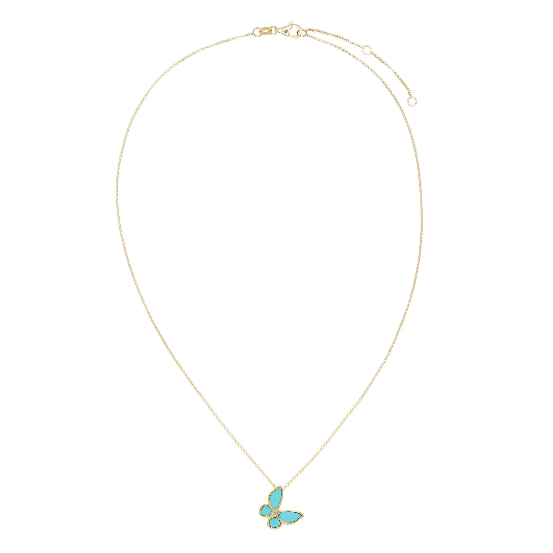 Turquoise Butterfly Necklace 14K