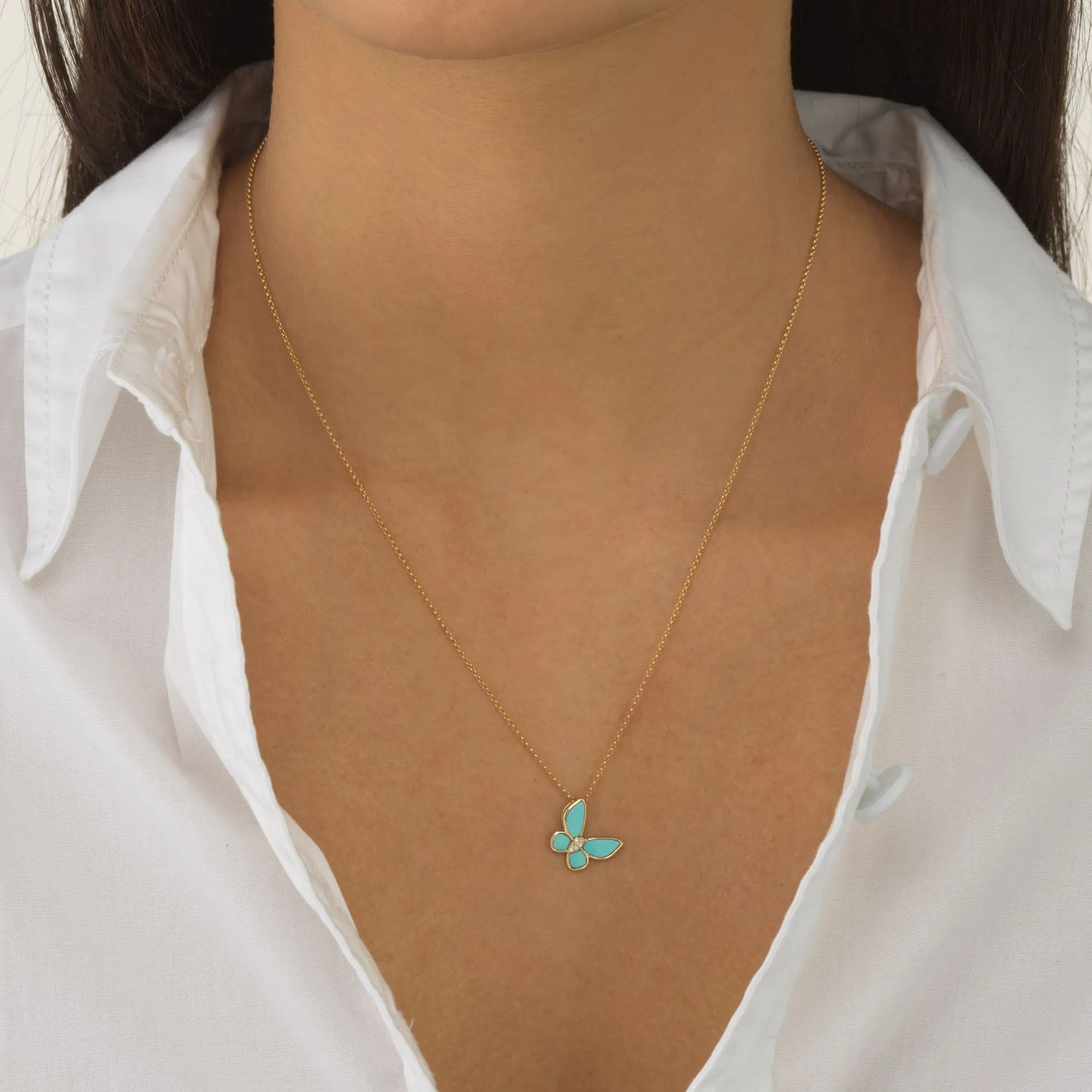 Turquoise Butterfly Necklace 14K