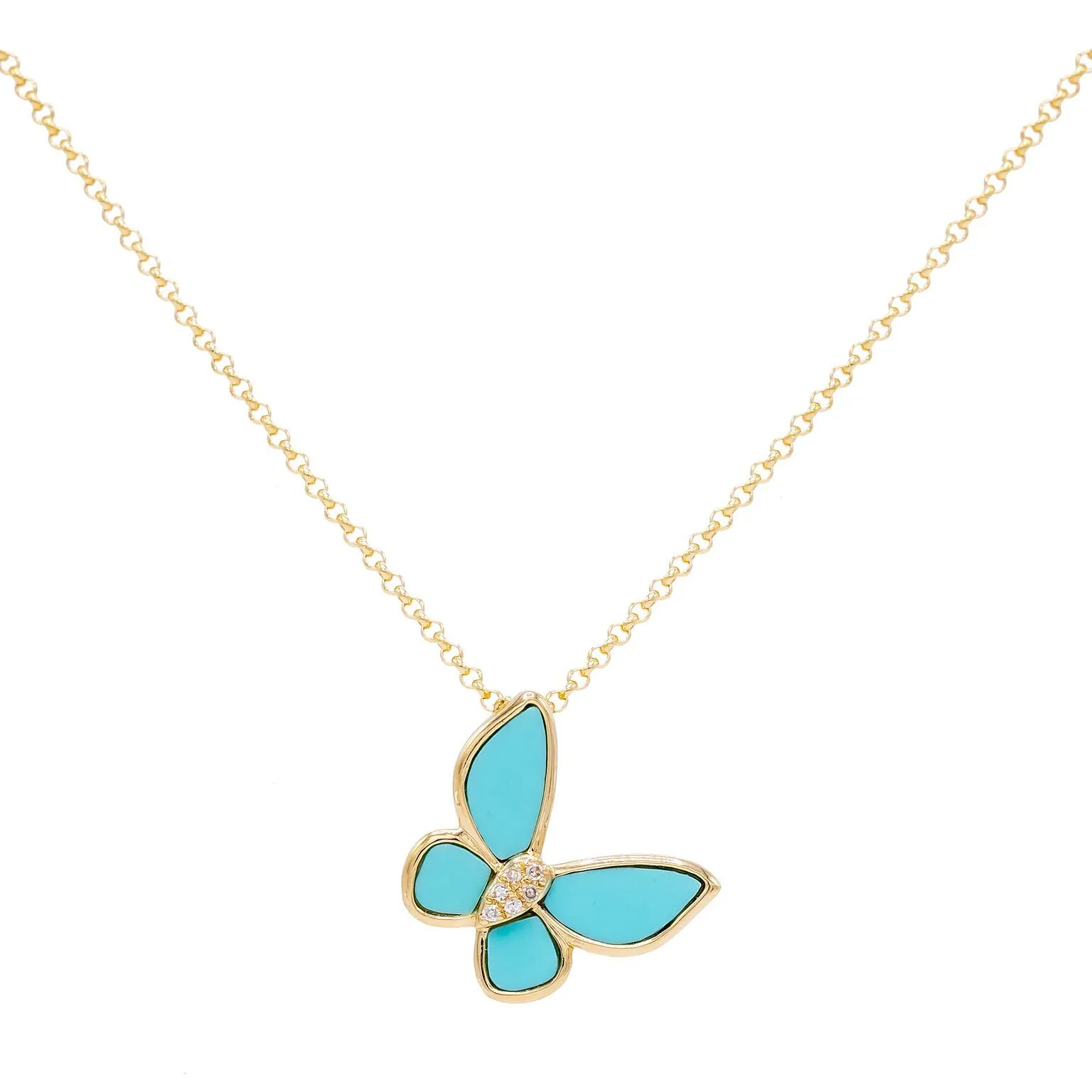 Turquoise Butterfly Necklace 14K