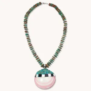 Turquoise Disc Beads Necklace with Shell Pendant