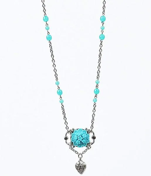 Turquoise Floral Candy Heart Necklace