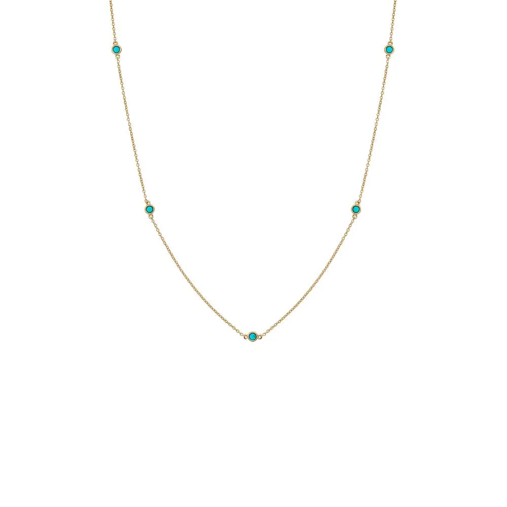 Turquoise Multi Bezel Embedded Necklace 14K