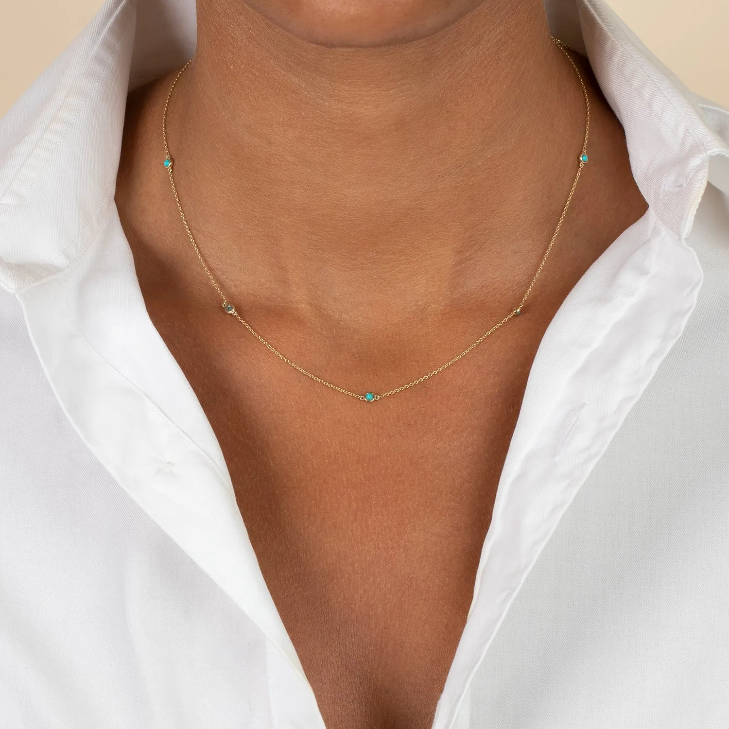 Turquoise Multi Bezel Embedded Necklace 14K