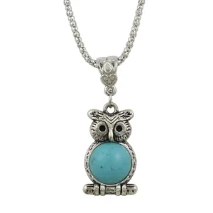 Turquoise Owl Pendant on Antique Silver Chain - PT515