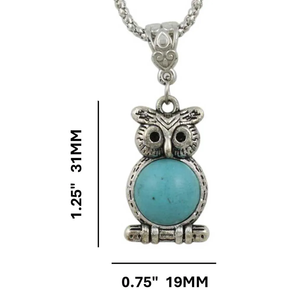 Turquoise Owl Pendant on Antique Silver Chain - PT515